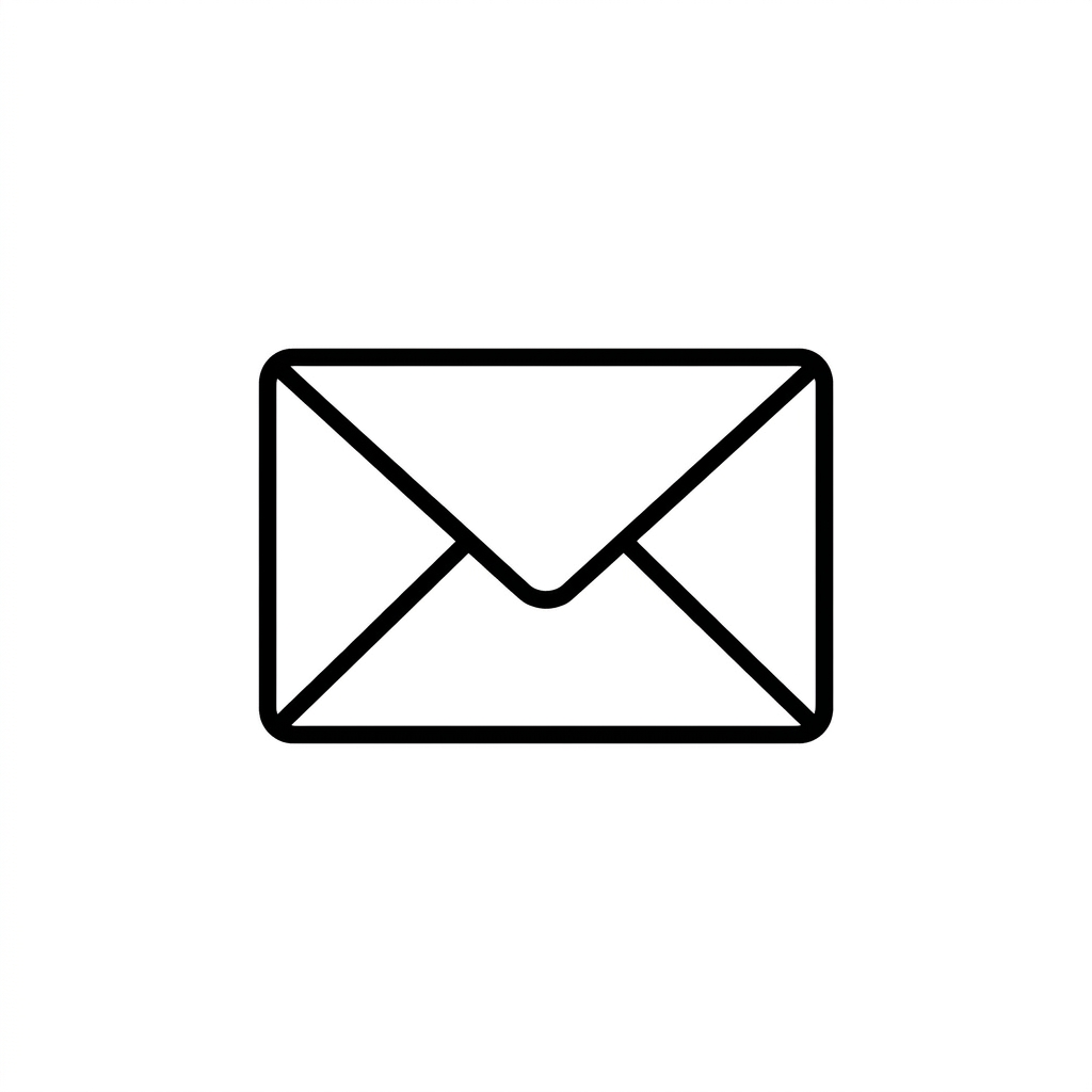 White envelope icon outlined in dark gray on light blue background